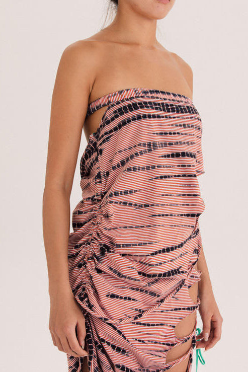 RUI Tie-Dye Drawstring Tube Top RSS22WV06 Tie-dyed + Orange Stripes + Tie-Dye